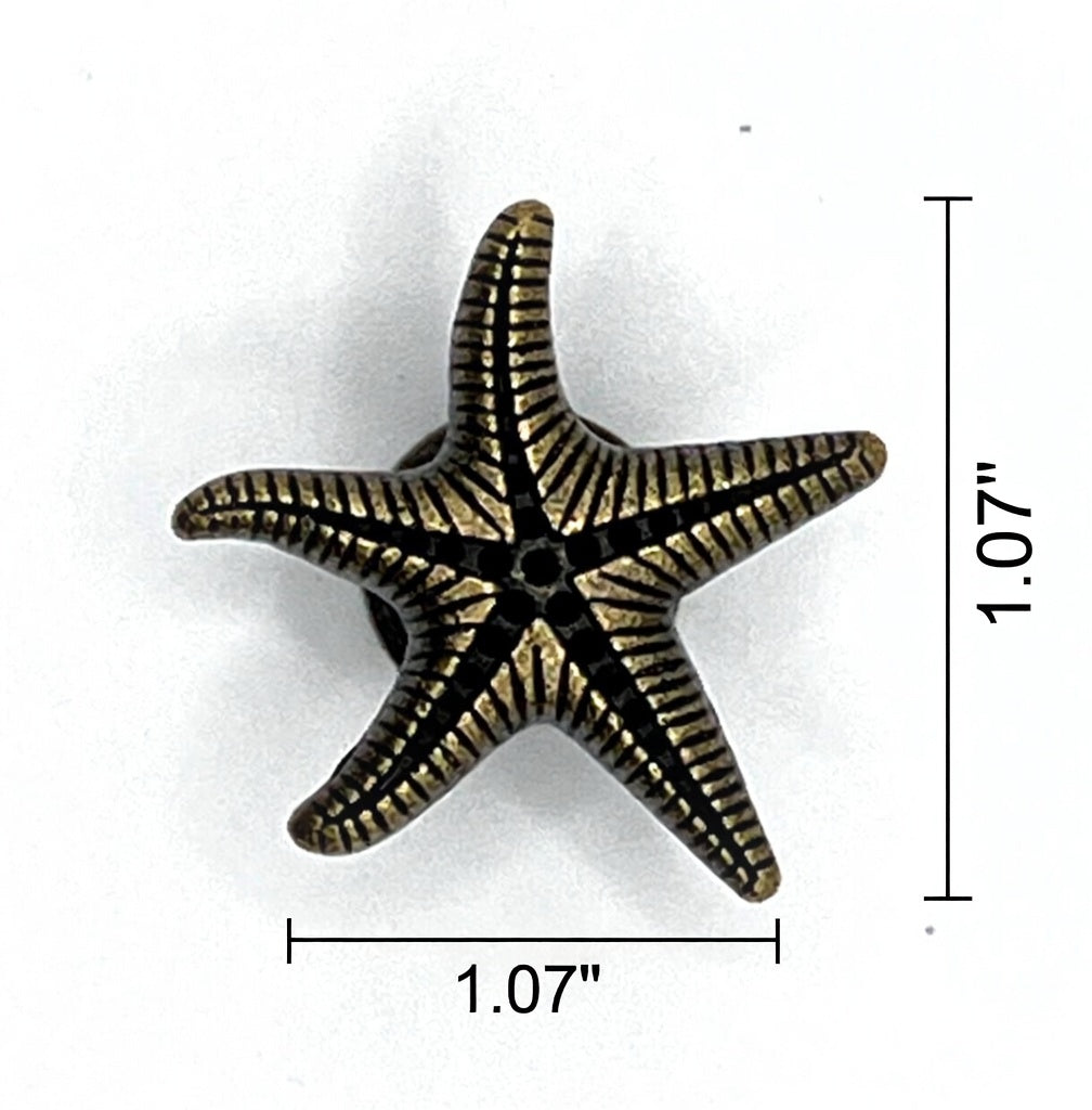 Bronze starfish-shaped knob with dimensions on a white background
