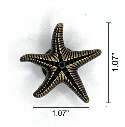Bronze starfish-shaped knob with dimensions on a white background