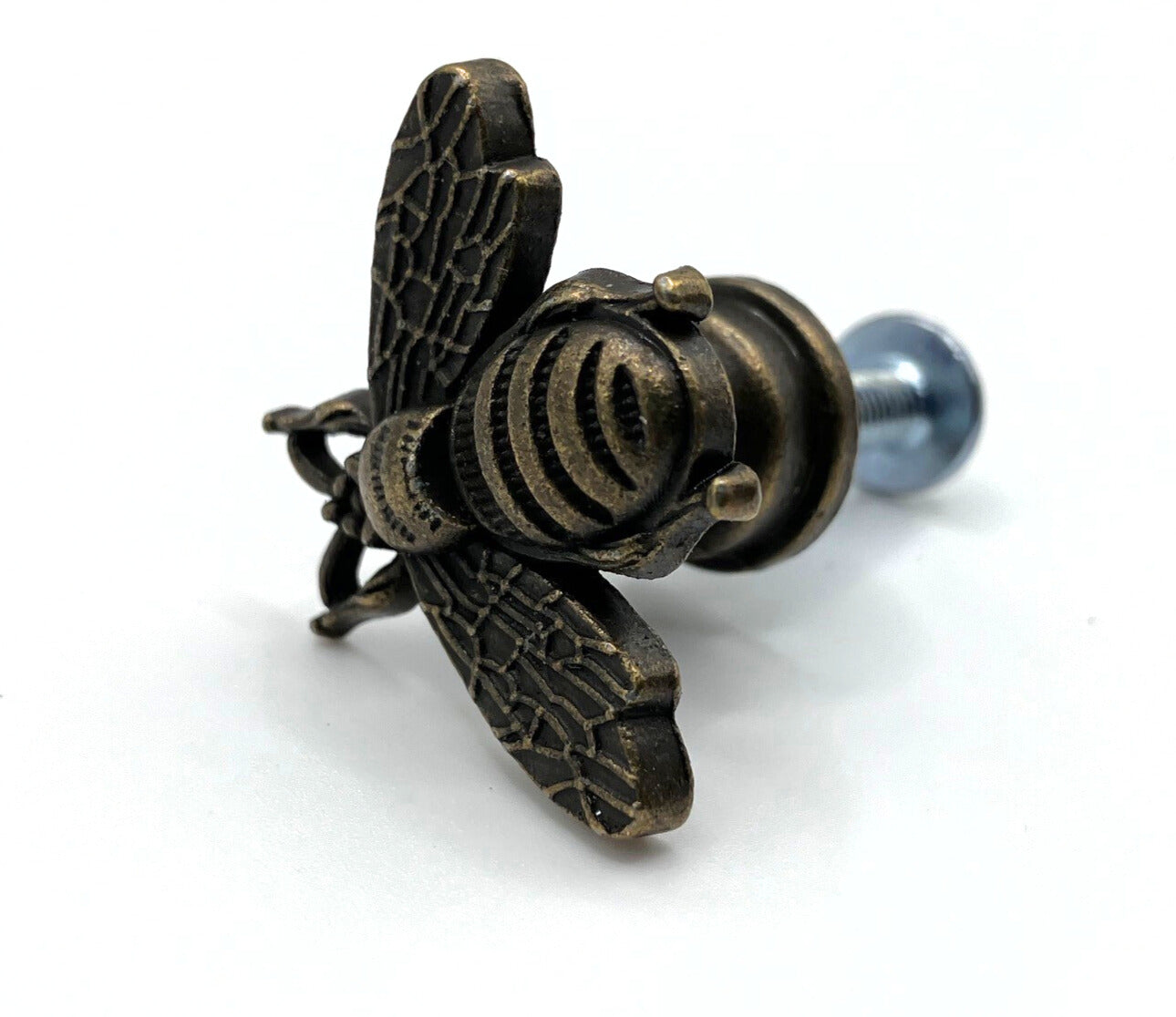 Bronze bee-shaped knob on a white background