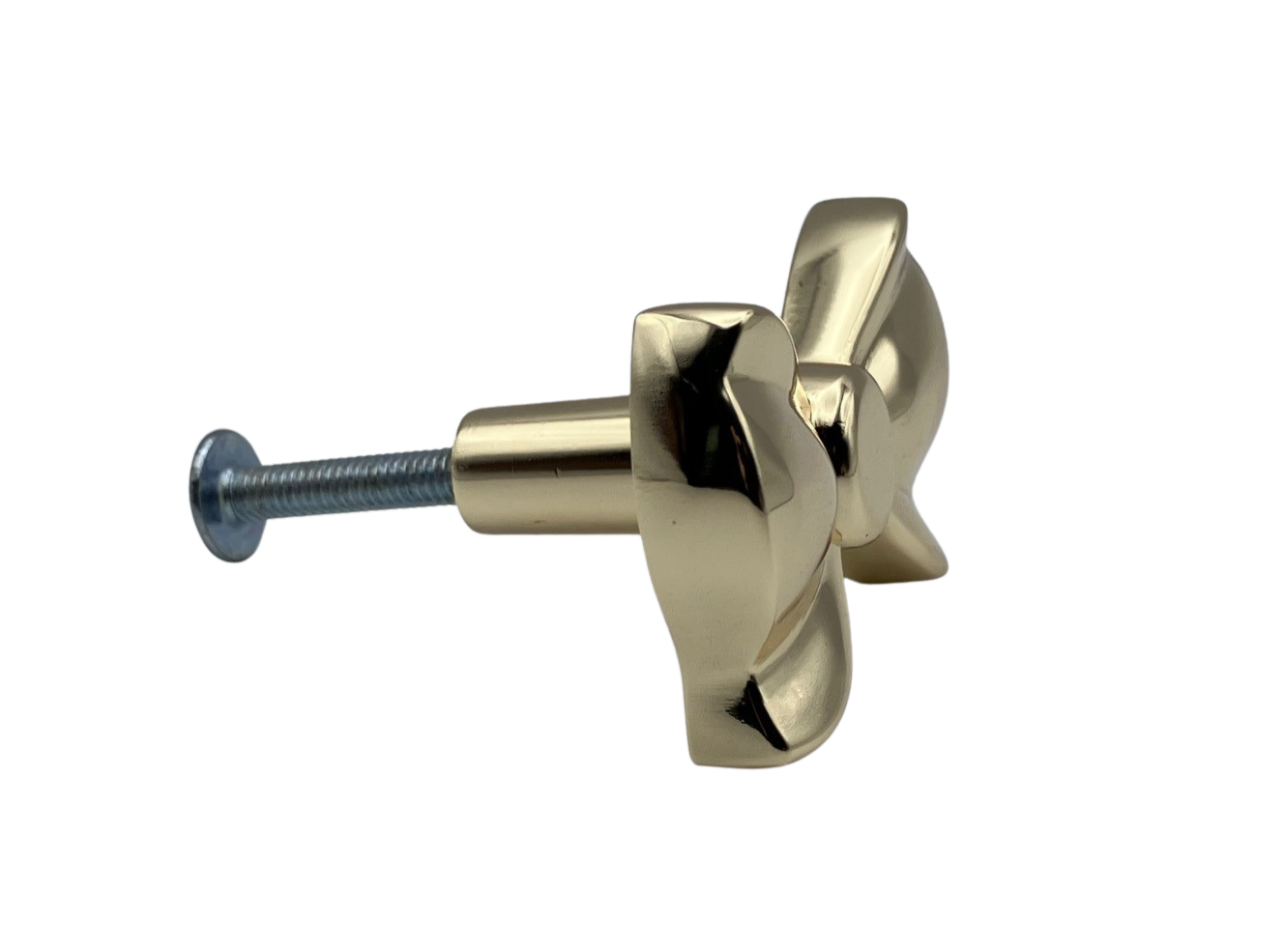 Gold cabinet knob on a white background