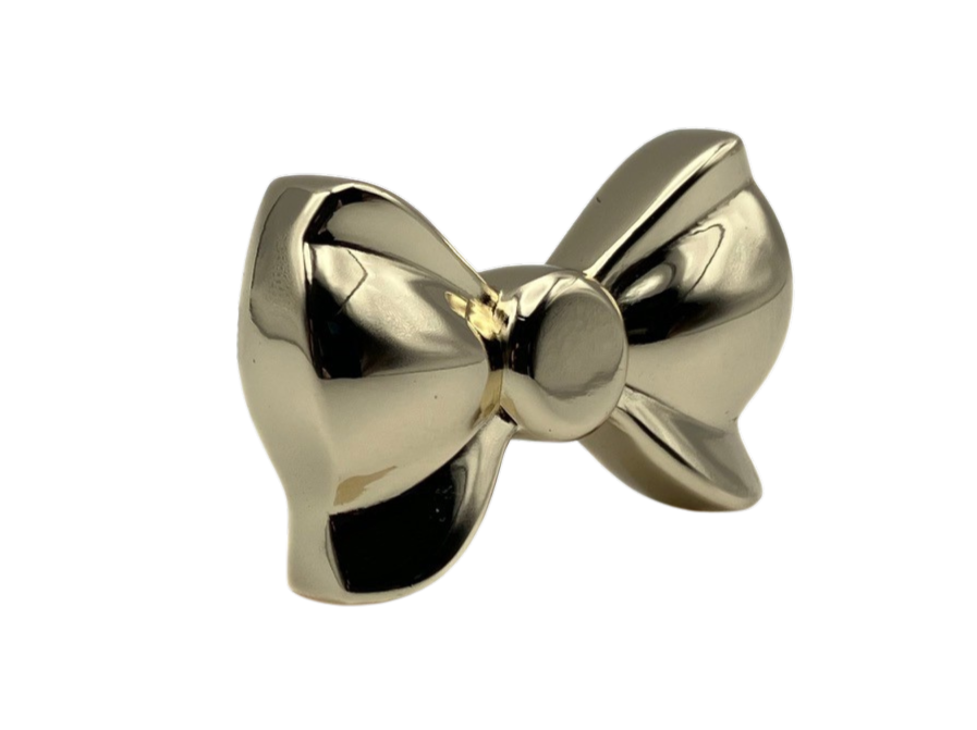 Brass gold button bow knob on a white background