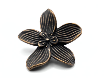 Bronze flower-shaped decorative knob on a white background