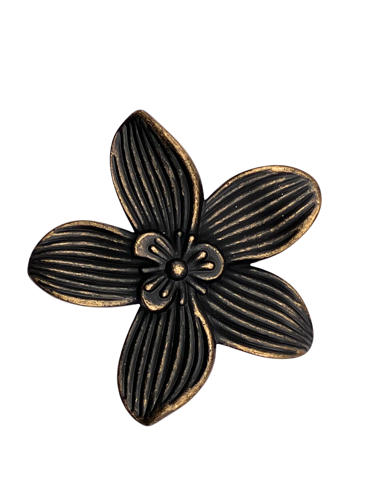 Bronze flower-shaped decorative knob on a white background
