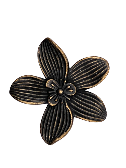 Bronze flower-shaped decorative knob on a white background