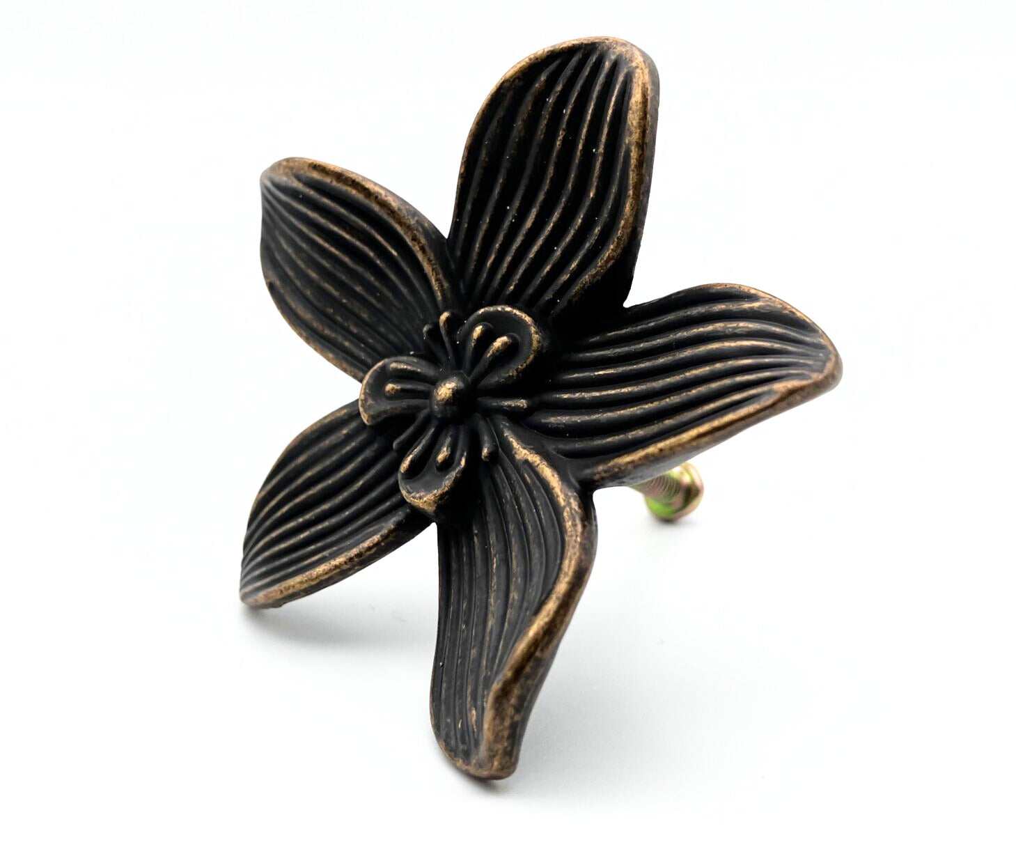 Bronze flower-shaped decorative knob on a white background