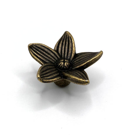 Bronze flower-shaped knob on a white background