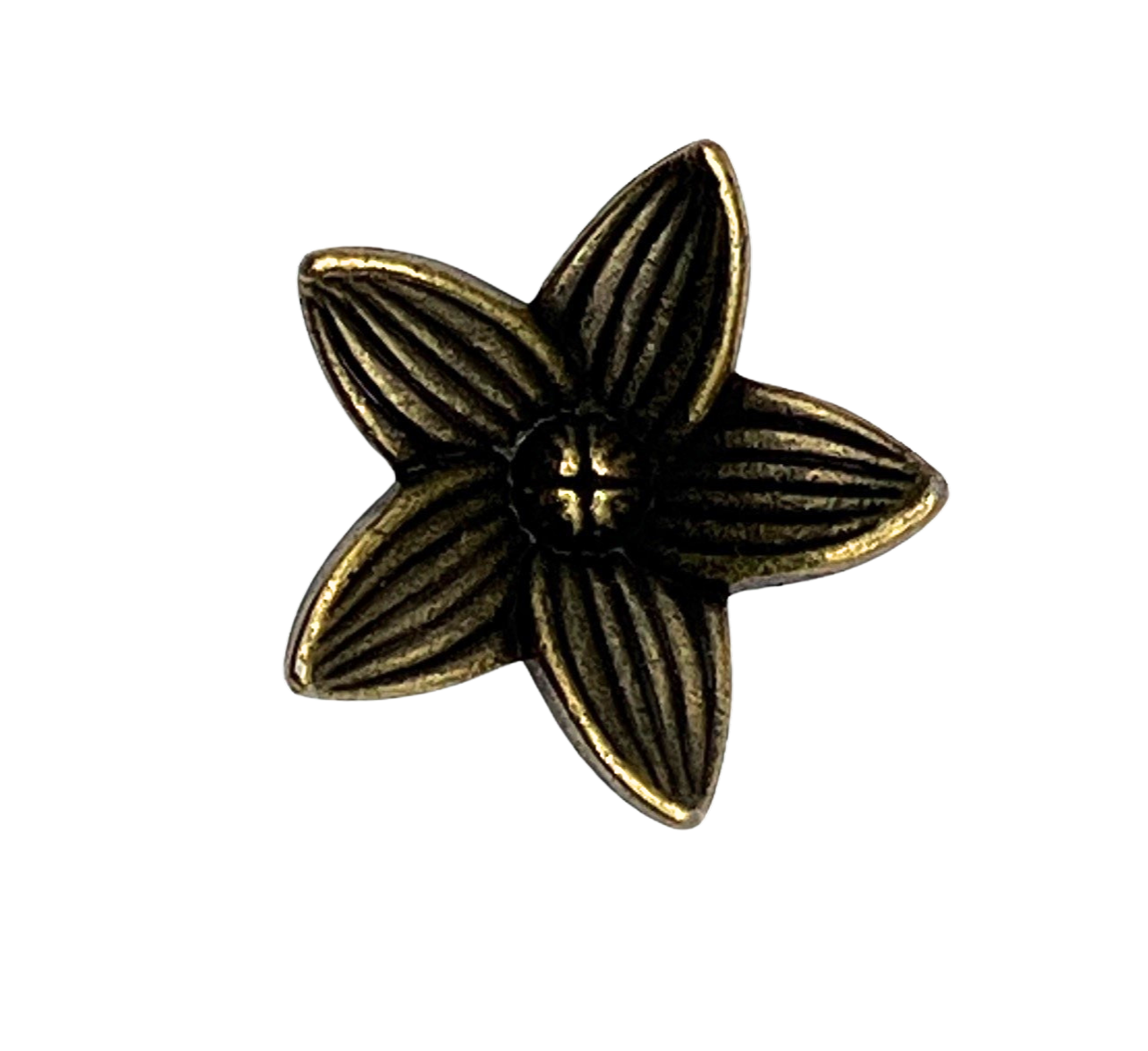 Bronze-colored flower-shaped knob on a white background