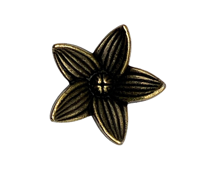 Bronze-colored flower-shaped knob on a white background
