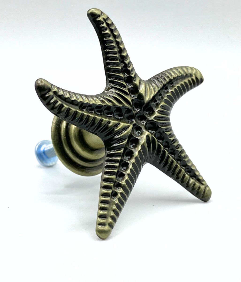 Decorative bronze starfish knob with hardware