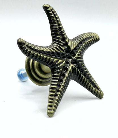 Decorative bronze starfish knob with hardware