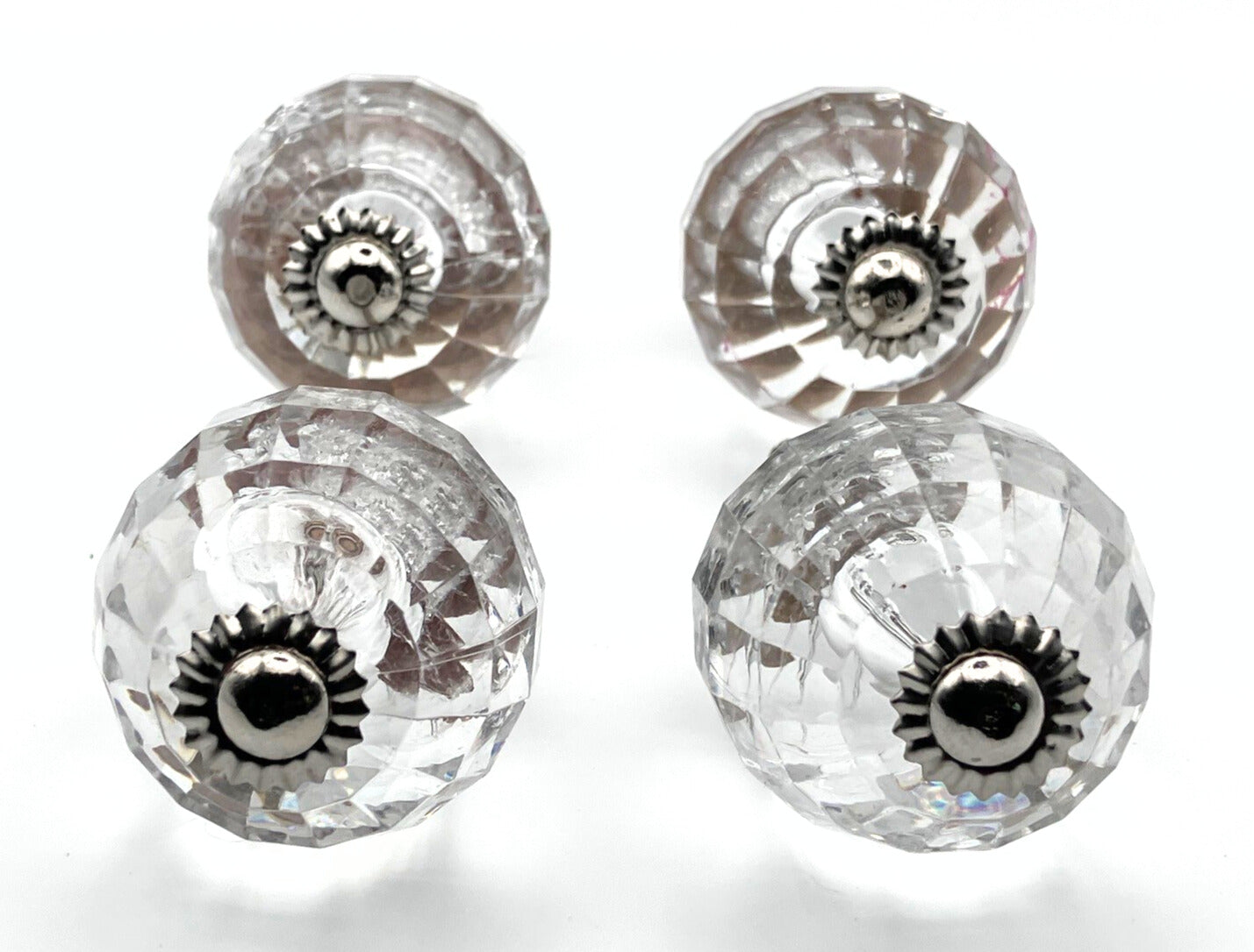 Set of 4 clear acrylic knobs with silver hardware
