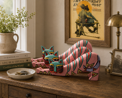 1980s/1990s Laurel Burch Inspired Wooden Cats, Set of 3