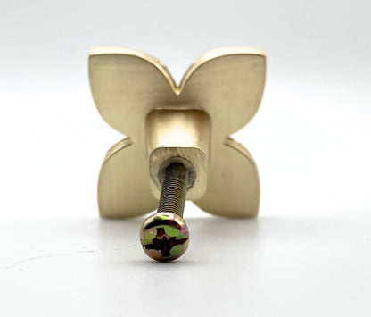4 petal gold brass knob with green petals inset into each section