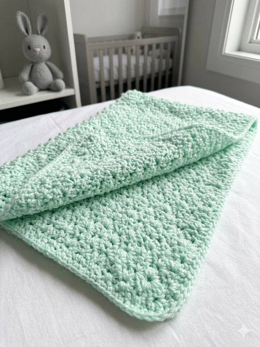 Vintage Mint Green Handmade Crochet Baby Blanket