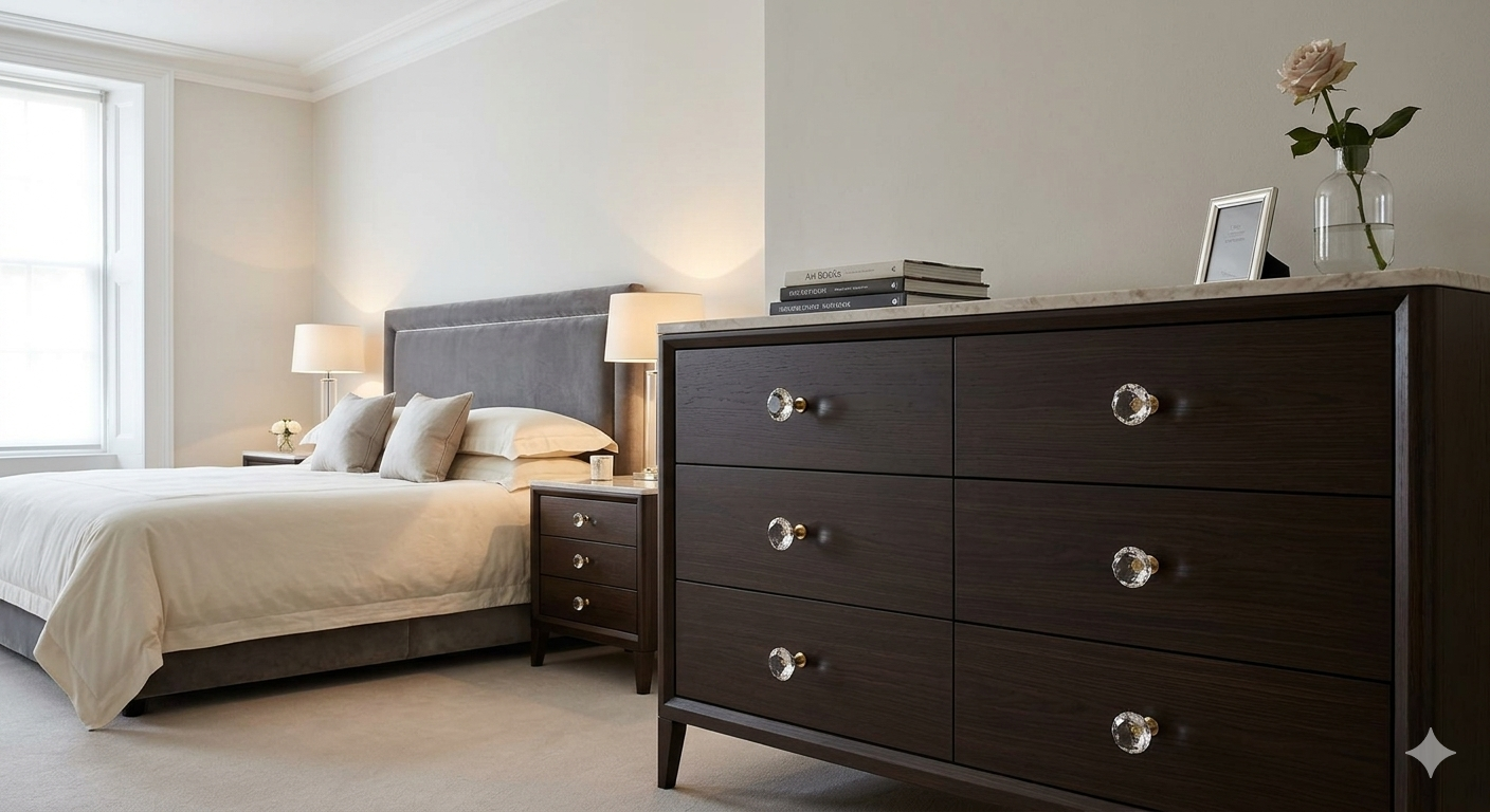 Decorative crystal Aster knob with multi-faceted surface that reflects light beautifully