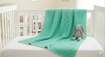 Vintage Mint Green Handmade Crochet Baby Blanket