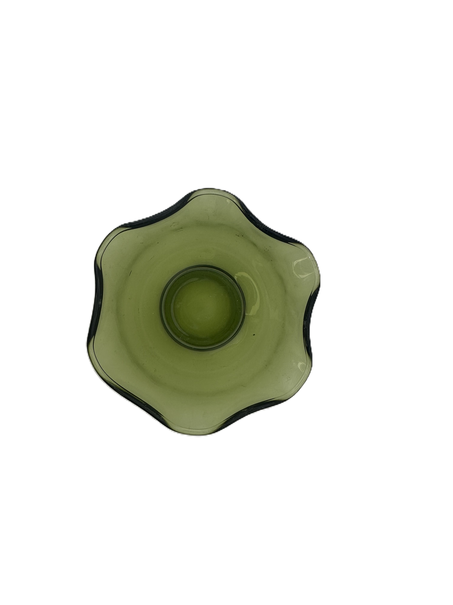 Vintage Avocado Green Glass Bowl with Wavy Edge