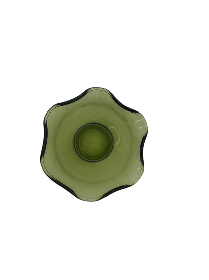 Vintage Avocado Green Glass Bowl with Wavy Edge