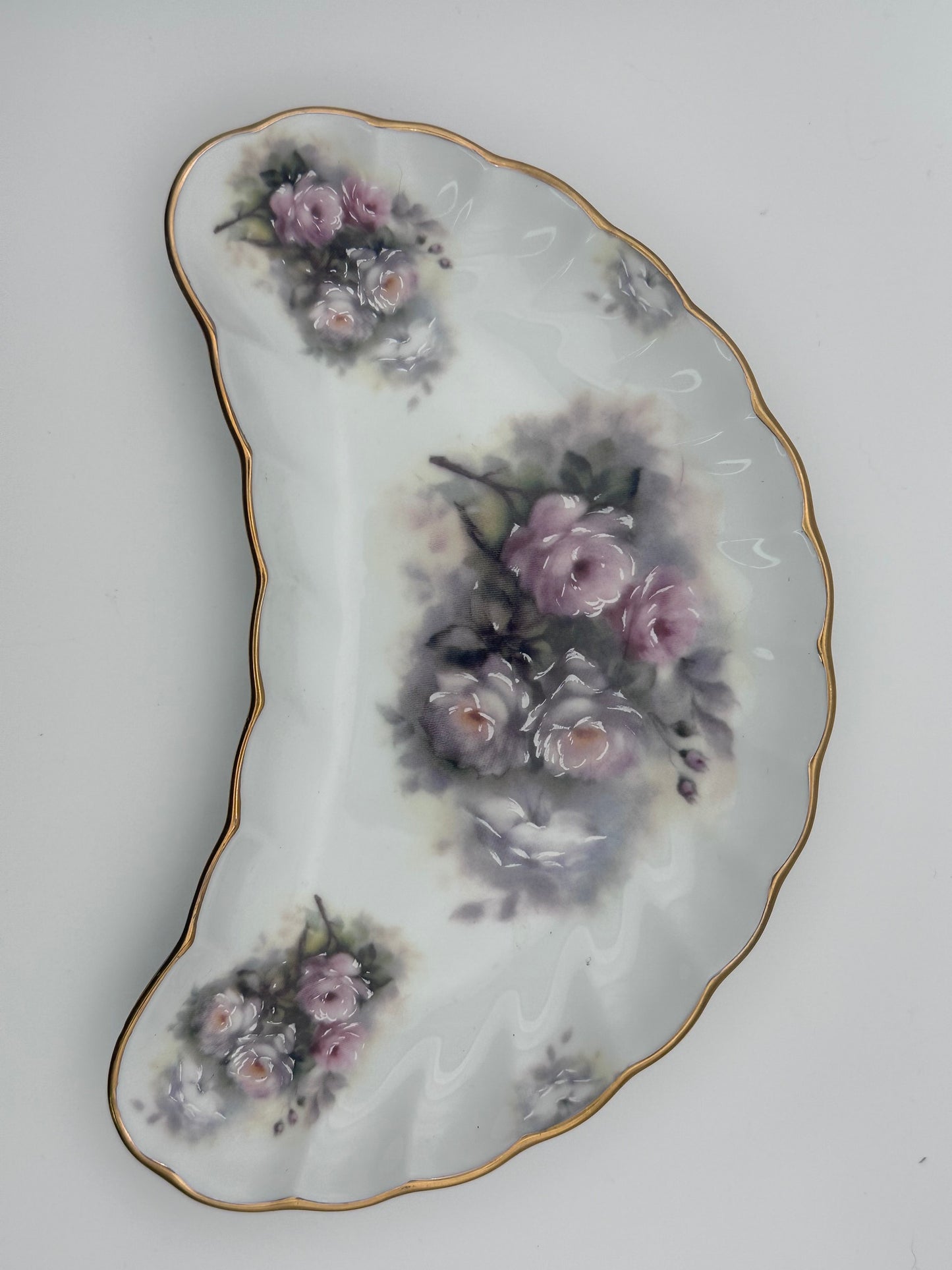Vintage Crescent Shaped Floral Bone Dish
