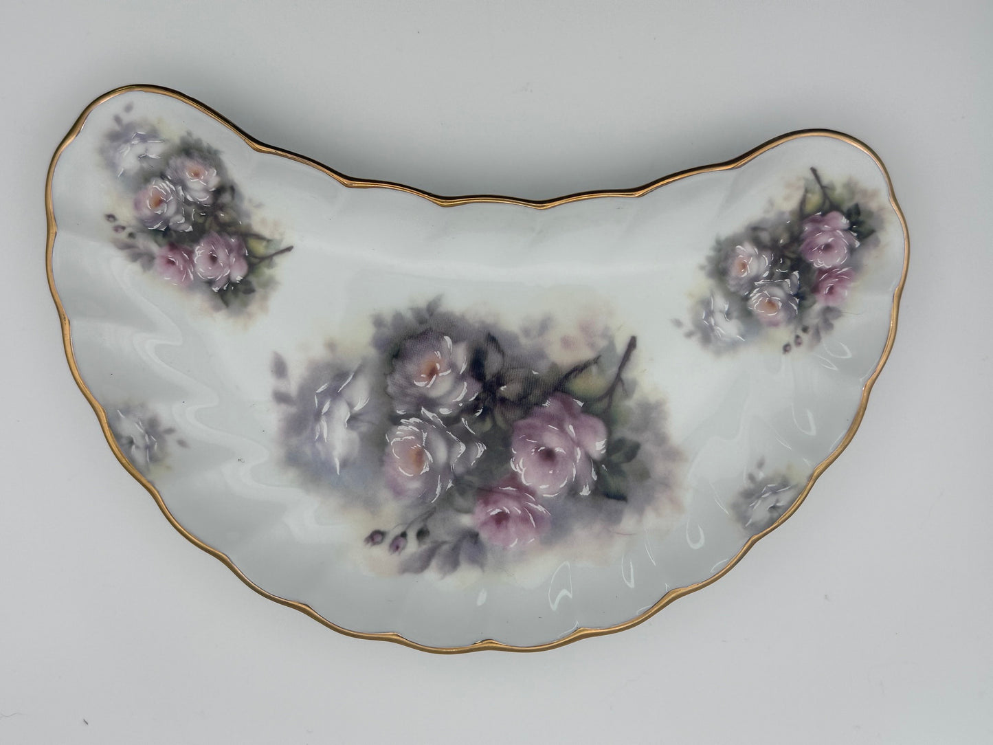 Vintage Crescent Shaped Floral Bone Dish