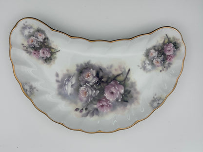Vintage Crescent Shaped Floral Bone Dish
