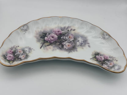 Vintage Crescent Shaped Floral Bone Dish