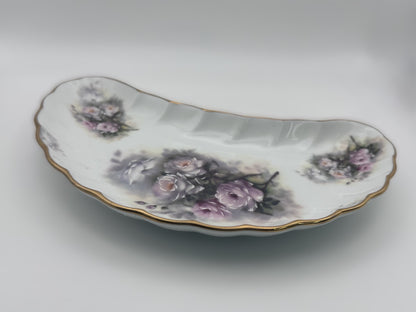 Vintage Crescent Shaped Floral Bone Dish