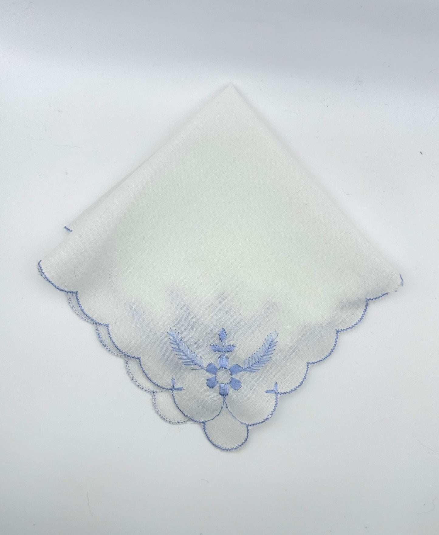 Vintage White Handkerchief with Blue Detailing
