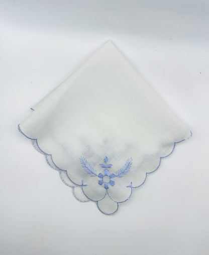 Vintage White Handkerchief with Blue Detailing