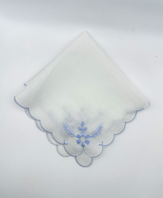 Vintage White Handkerchief with Blue Detailing