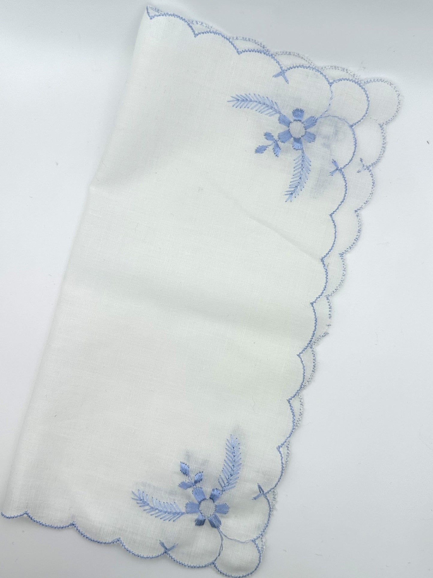 Vintage White Handkerchief with Blue Detailing