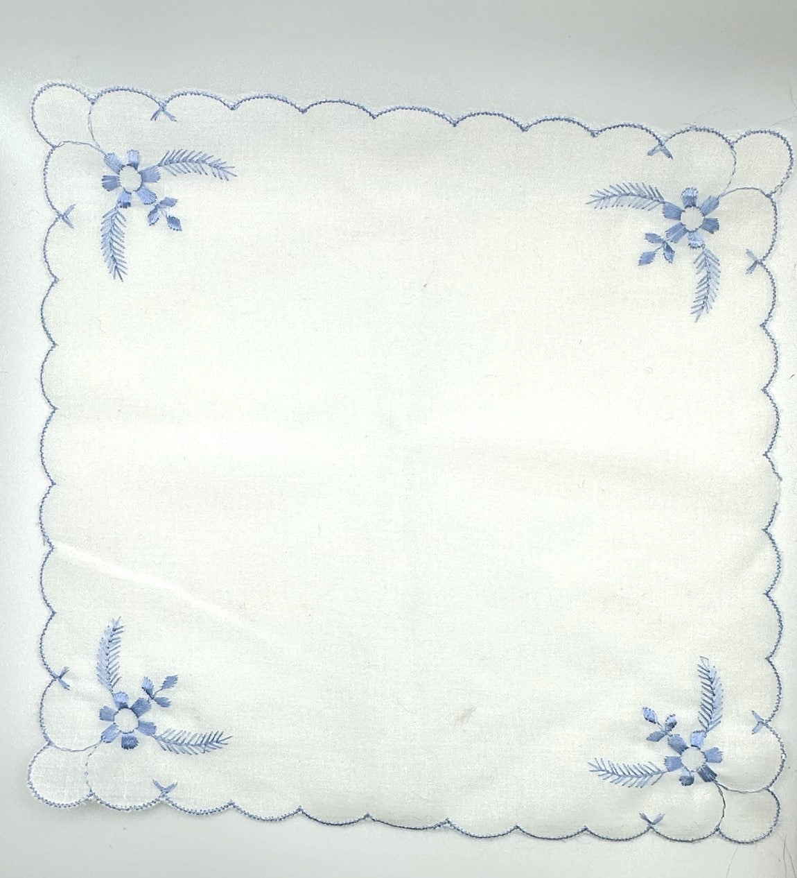 Vintage White Handkerchief with Blue Detailing