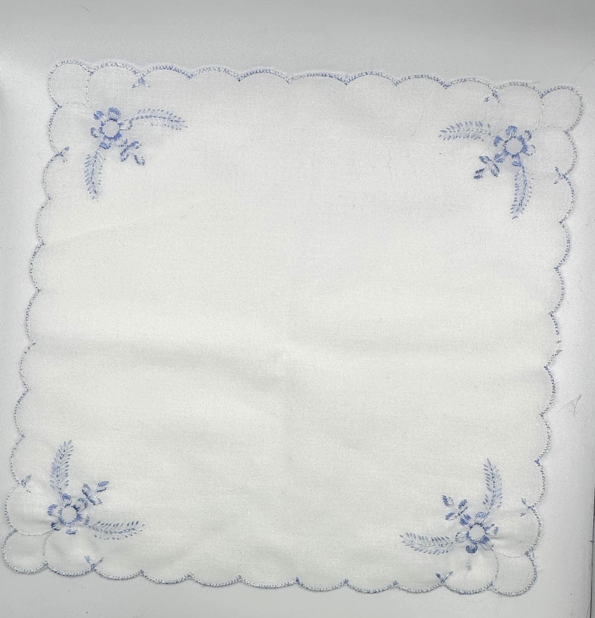 Vintage White Handkerchief with Blue Detailing