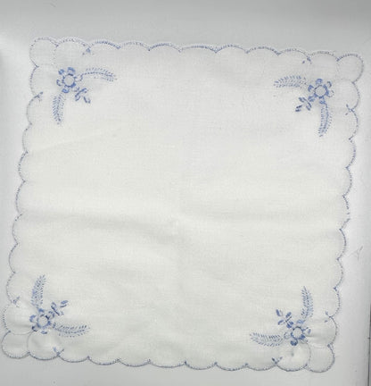 Vintage White Handkerchief with Blue Detailing