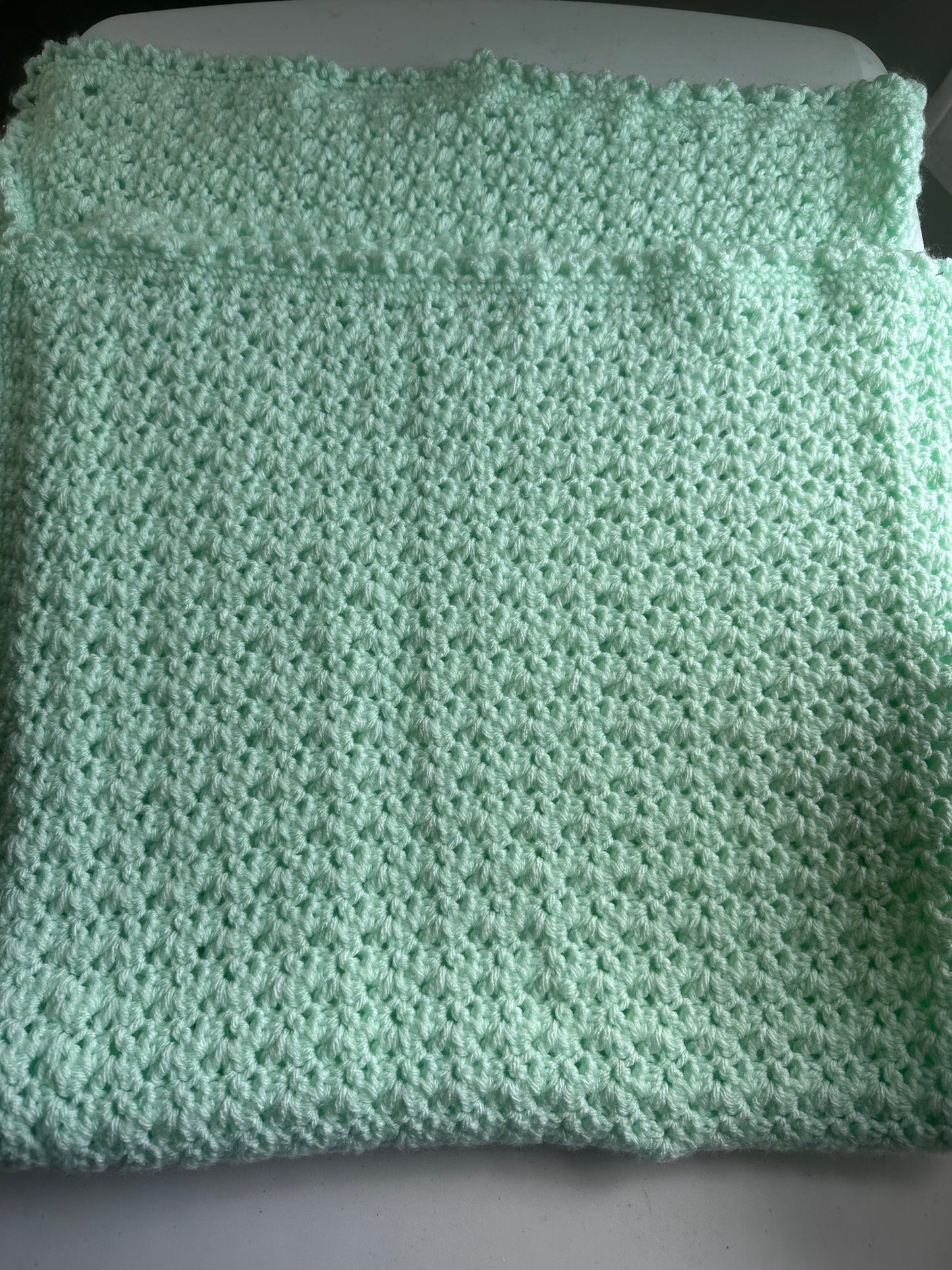 Vintage Mint Green Handmade Crochet Baby Blanket