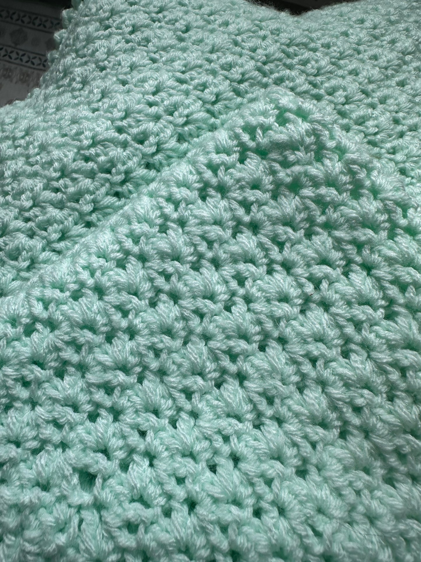 Vintage Mint Green Handmade Crochet Baby Blanket