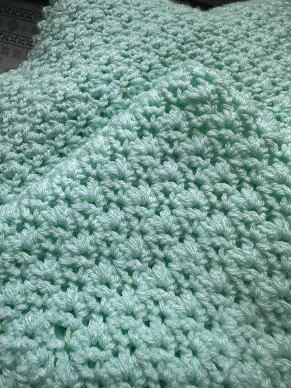 Vintage Mint Green Handmade Crochet Baby Blanket