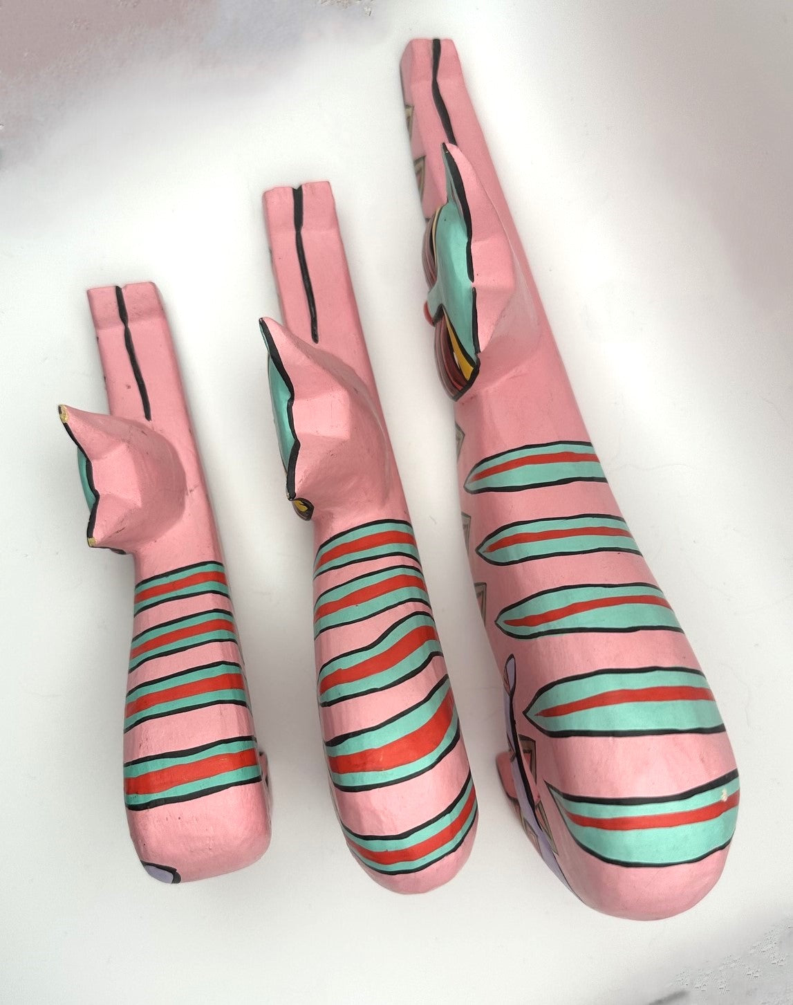1980s/1990s Laurel Burch Inspired Wooden Cats, Set of 3