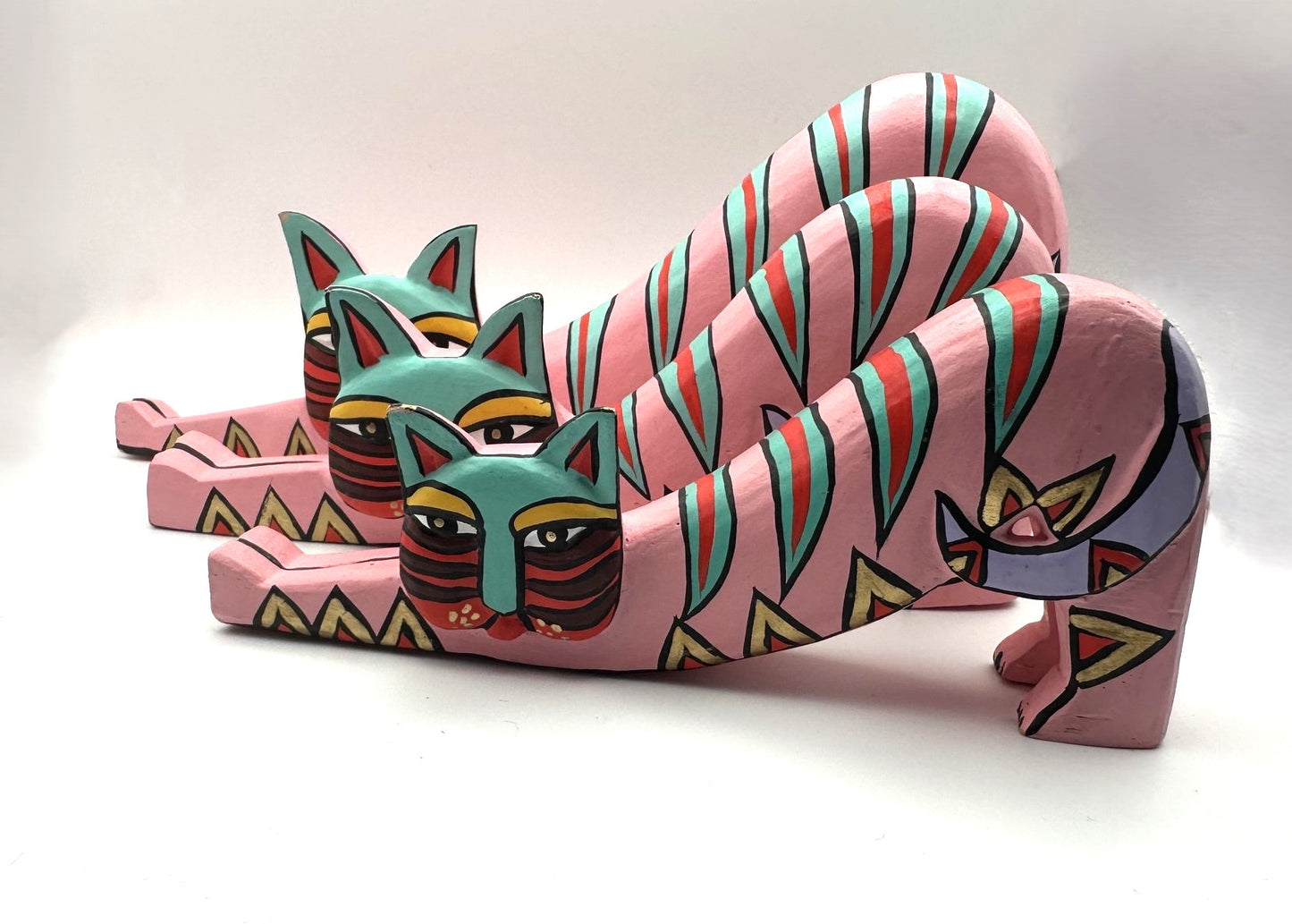 1980s/1990s Laurel Burch Inspired Wooden Cats, Set of 3