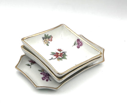 Set of three collectible Limoges trinket dishes with delicate vintage charm and fine porcelain finish