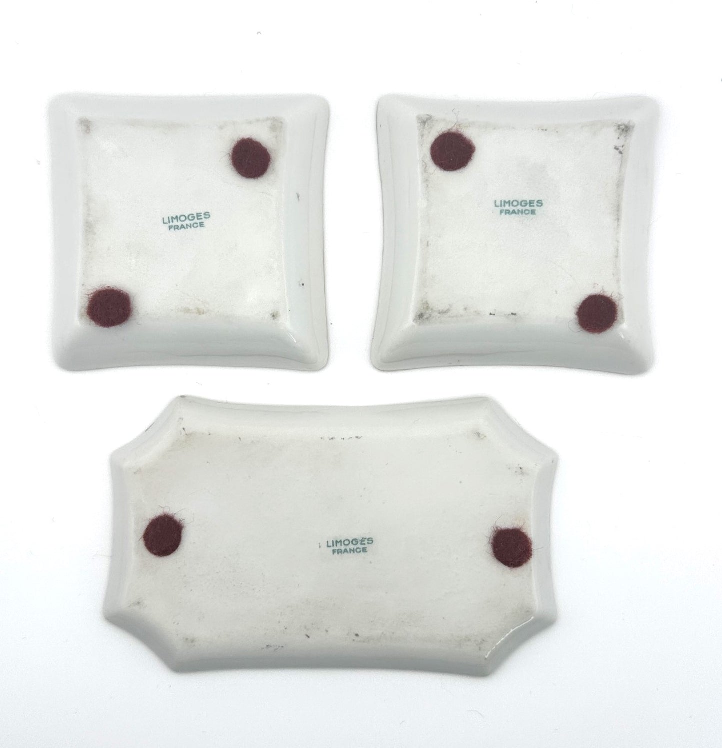 Antique-inspired Limoges porcelain trinket trays set of three for vanity or tabletop display