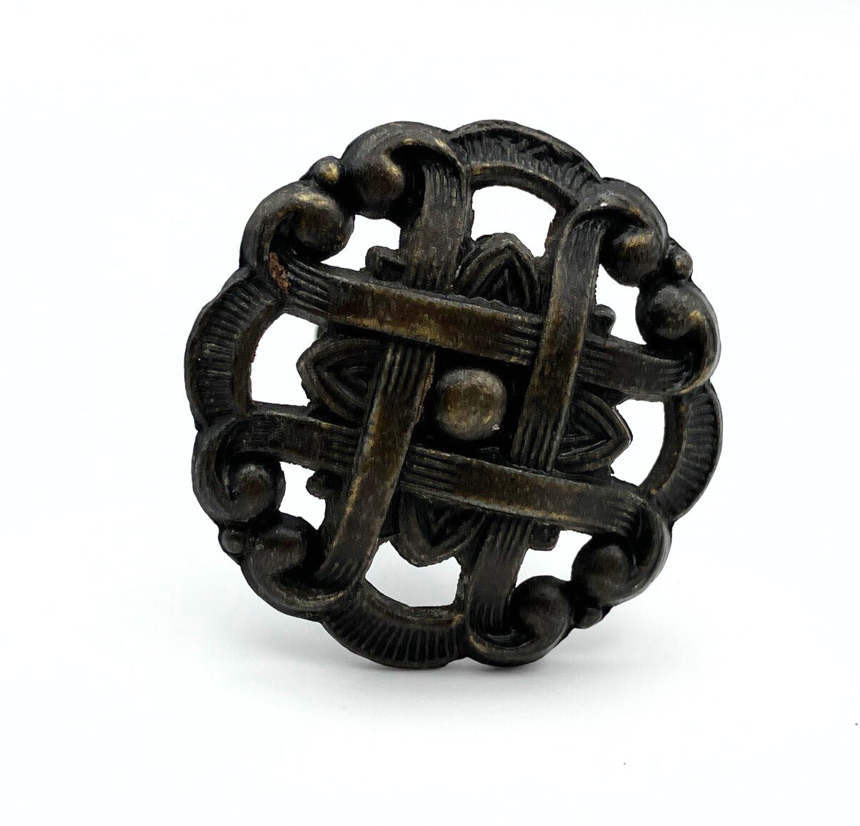  black metal knobs with pie-lattice design on white background