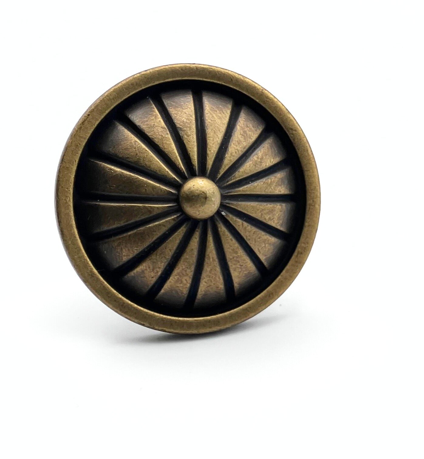 Bronze-colored decorative wheel design on a white background