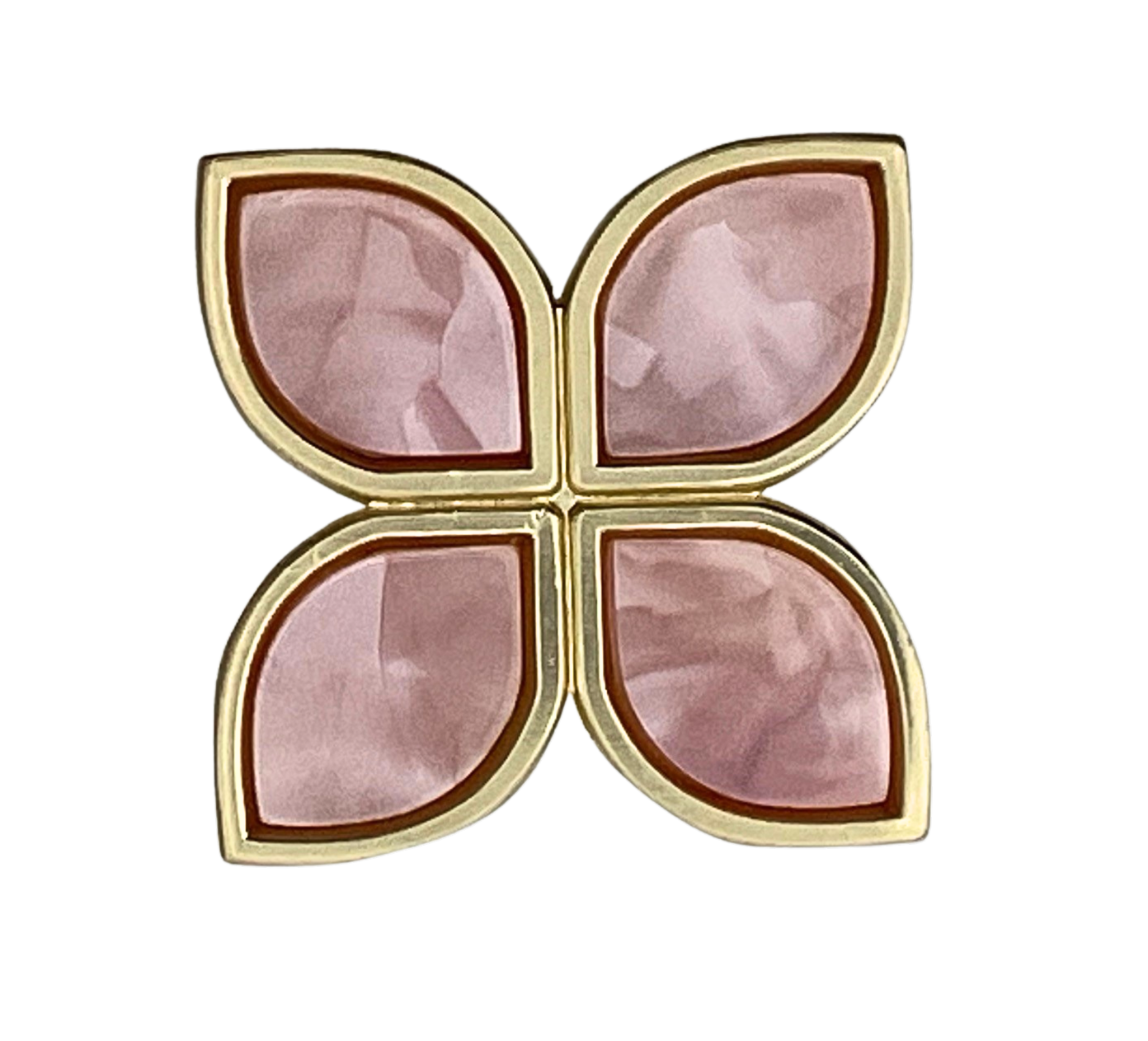 4 petal gold brass knob with pink petals inset into each section