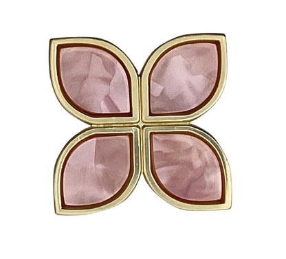 4 petal gold brass knob with pink petals inset into each section