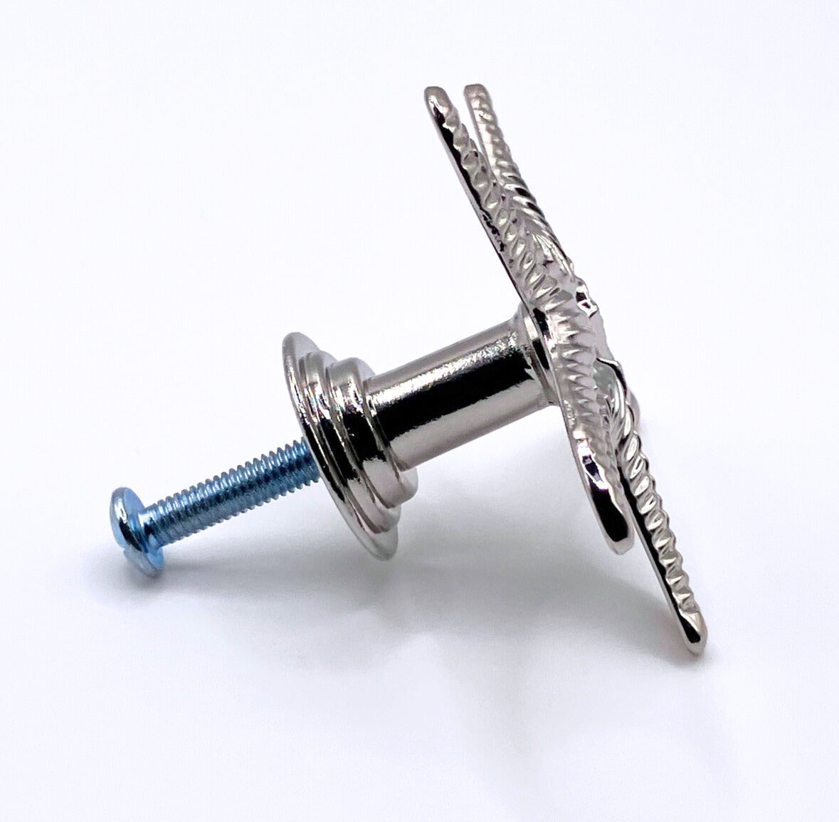 Silver starfish with hardware on white background