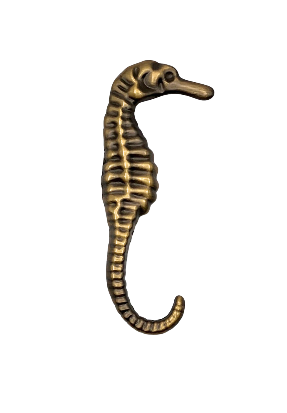 Bronze seahorse knob on a white background