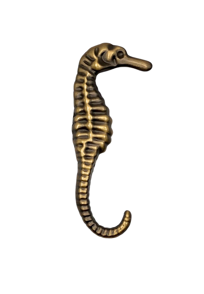 Bronze seahorse knob on a white background