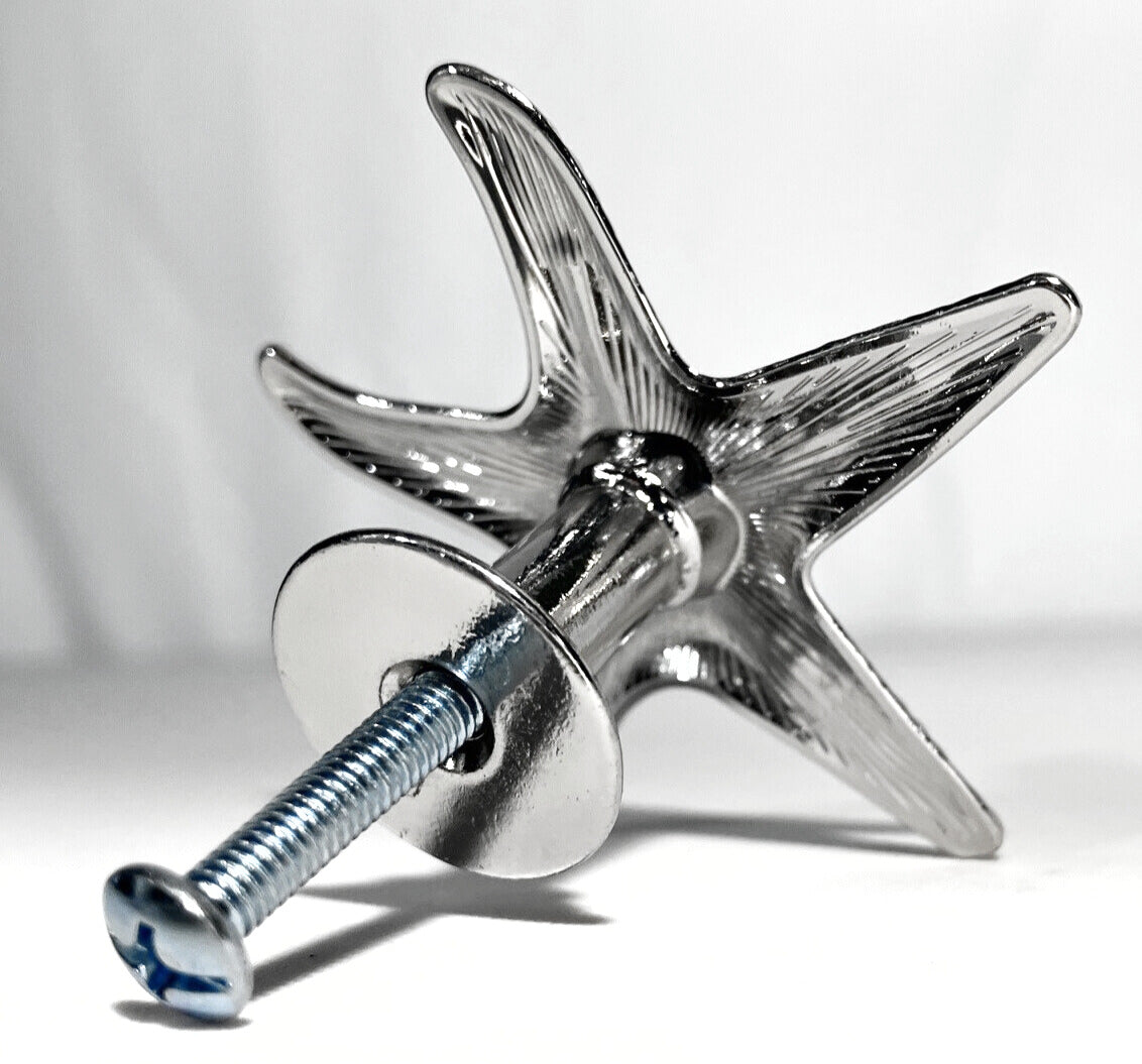 Metal star-shaped knob on a white background