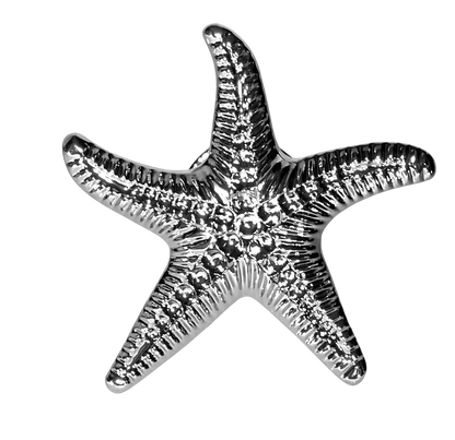 Silver starfish knob on a white background